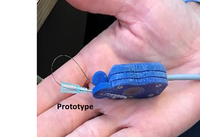 The U.S. Army believes the continuous lactate monitor, a prototype of which is shown here and features a wearable, subcutaneous microsensor designed to detect lactic acid levels, might be the future of battlefield medicine. (Photo by University of California, Irvine)