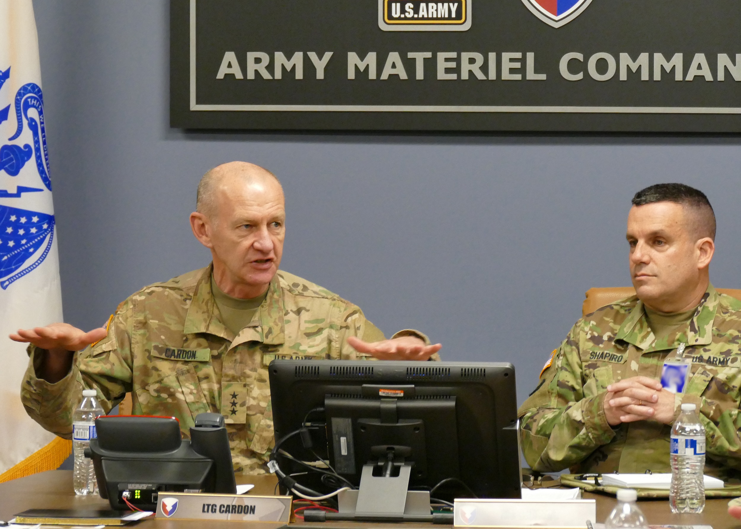Lt. Gen. Edward C. Cardon leads a roundtable session at AMC headquarters in April 2017. Ross works closely with Cardon and the Army Futures Command Task Force to develop the model of the new modernization enterprise, as well as related processes and policies. (U.S. Army photo by Elizabeth Behring, AMC)