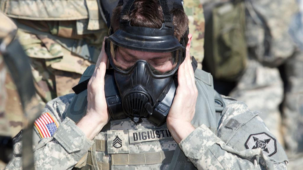 The Joint Service General Purpose Mask is one element of Soldiers’ training for integrated CBRN readiness. Experimentation will provide the early warning that Soldiers need to don personal protective equipment. (U.S. Army Reserve photo by Spc. Torrance Saunders, 982nd Combat Camera Company Airborne)