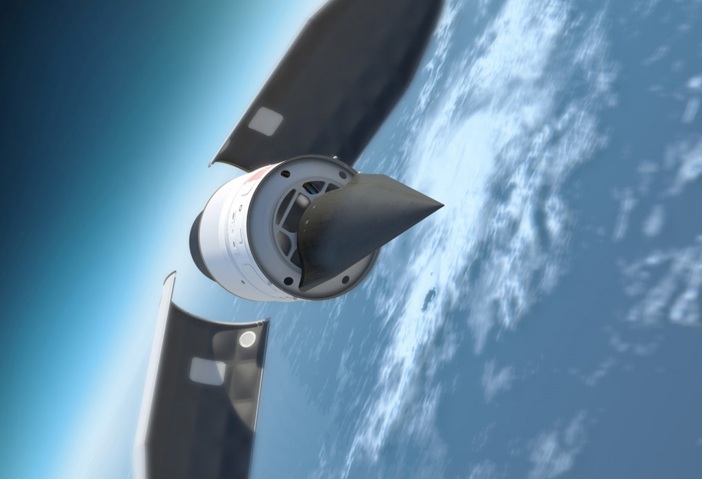 This illustration depicts the Defense Advanced Research Products Agency’s (DARPA) Falcon Hypersonic Test Vehicle (HTV) as it emerges from its rocket nose cone and prepares to re-enter the Earth's atmosphere. DARPA has conducted two test flights of the HTV; in the second, in 2011, the HTV reached a speed of Mach 20 before losing control. (Image courtesy of DARPA)