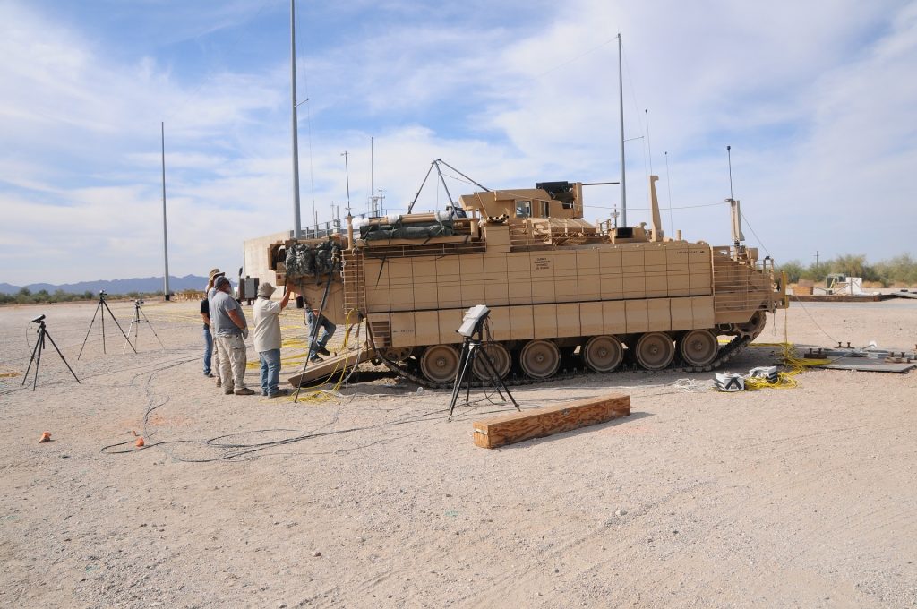 The recently developed Armored Multi-Purpose Vehicle, shown here at Yuma Proving Ground, Arizona, for testing, has nearly 80 percent more interior volume than the predecessor vehicle, and more power and survivability. The vehicle’s project manager is assessing how much contractor test data can replace government tests, which sometimes repeat the tests conducted by the manufacturer. (Photo by Mark Schauer, Yuma Proving Ground)