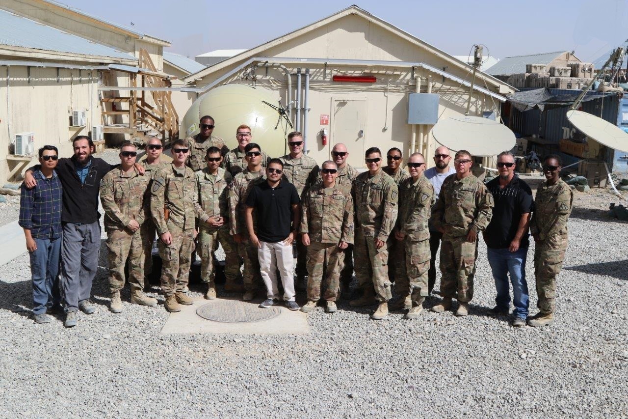 The PM for Tactical Network provided new equipment training and fielding on SCOUT satellite terminals to the 1st SFAB in Afghanistan in September 2018. At far right is Capt. Domoniqué Hittner, assistant product manager for Satellite Communications, who observed that it was important to conduct thorough site visits to see what assets were available. “You don’t know what you don’t know until you are there on the ground,” she said. (U.S. Army photo)