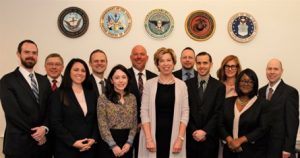 Hon. Ellen M. Lord with the DoD Public-Private Talent Exchange program participants after a mid-point feedback session held March 28.