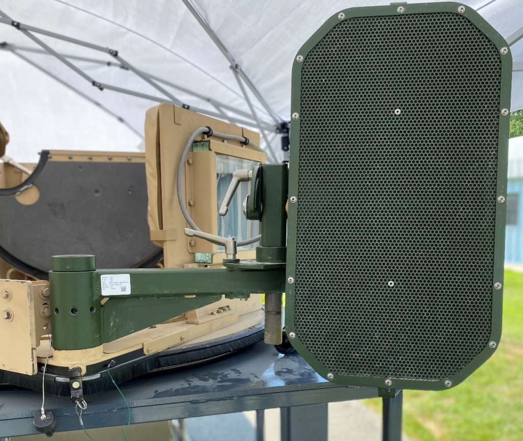 DEVICE DEMONSTRATION The LRAD 450XL, AN-TIC-44(V)1 mounted on the vehicle mount during the Acoustic Hailing Device Logistics Demonstration event at Picatinny Arsenal on July 22, 2020. (Photo by Bryan Henley, instructor, New Equipment Training and Media Production Branch)