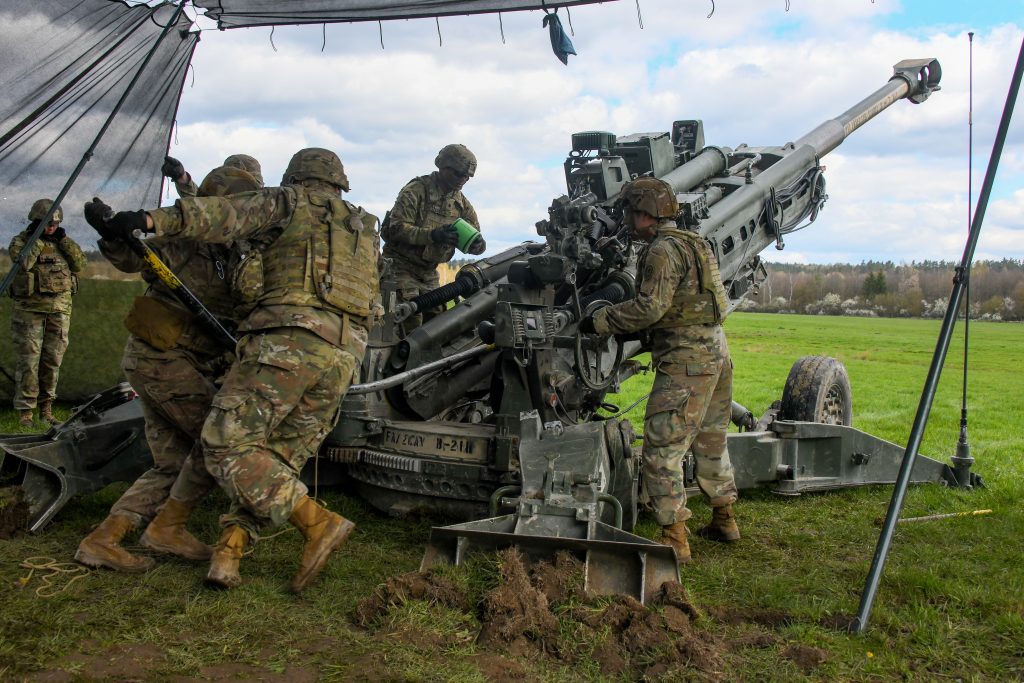 FIRE AWAY U.S. Soldiers assigned to 2nd Cavalry Regiment fire an M777 howitzer during a live-fire exercise in April 2023 at the 7th Army Training Command's Grafenwoehr Training Area, Germany. (U.S. Army photo by Markus Rauchenberger, Training Support Activity Europe)