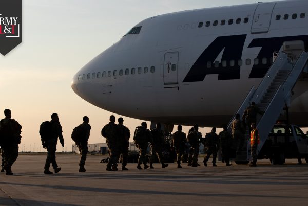 OVERSEAS SUPPORT U.S. Army Soldiers assigned to 3rd Division Sustainment Brigade, 3rd Infantry Division, board a plane to Europe, July 26, 2023. Members of the AMCAG have been in Europe supporting Army, Joint Force and multinational partners through predictive sustainment since August 2022. (Photo by Sgt. Demetrysean Lewis, 3rd Division Sustainment Brigade)