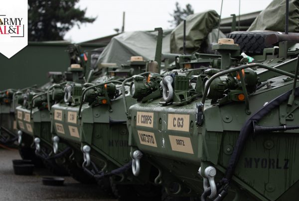 DAILY INSPECTION: M1255 CVV Strykers await daily checks and maintenance at Joint Base Lewis-McChord, Washington, in January 2024. This current maintenance prediction system only goes 30 days out. (Photo by Spc. Kourtney Nunnery, 5th Mobile Public Affairs Detachment)