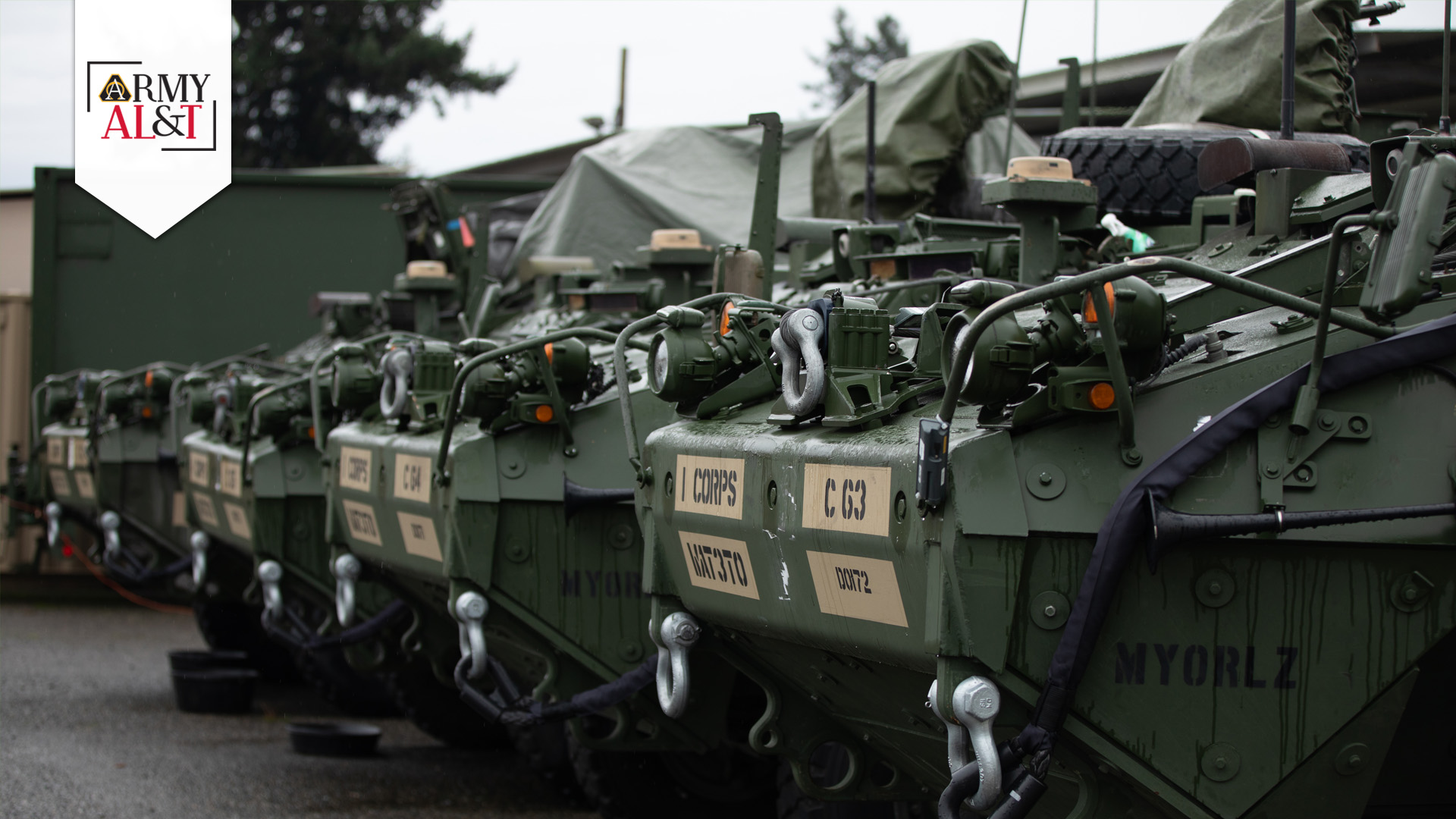 DAILY INSPECTION: M1255 CVV Strykers await daily checks and maintenance at Joint Base Lewis-McChord, Washington, in January 2024. This current maintenance prediction system only goes 30 days out. (Photo by Spc. Kourtney Nunnery, 5th Mobile Public Affairs Detachment)