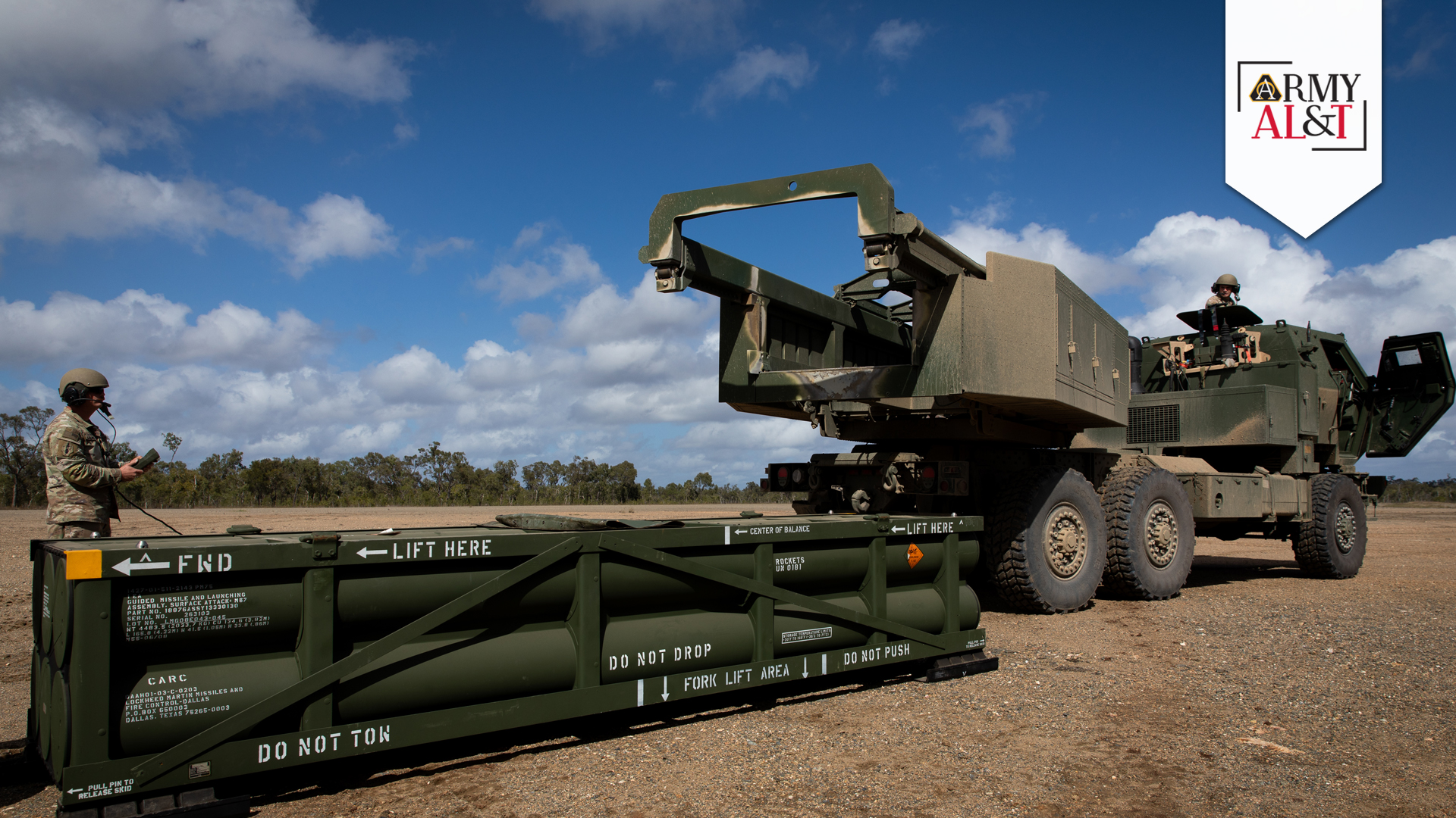 LEVERAGING ATACMS A U.S. Army Soldier prepares the crane for loading the ATACMS onto HIMARS in support of Talisman Sabre 2023, held in July 2023 at Williamson Airfield in Queensland, Australia. (Photo by Sgt. 1st Class Andrew Dickson, 133rd Mobile Public Affairs Detachment)