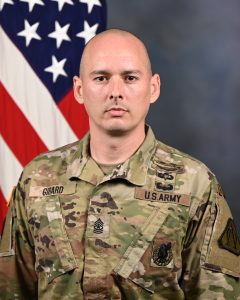 SGM Matthew Girard poses for a portrait in the Army portrait studio at the Pentagon in Arlington, Va., Sept. 16, 2024. (U.S. Army photo by Christopher Kaufmann)