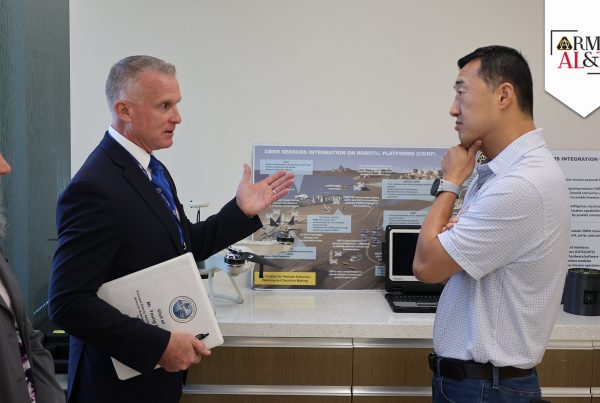 A LOOK INSIDE Young Bang, principal deputy assistant secretary for the Army for acquisition, logistics and technology joins Darryl Colvin, joint program executive officer for chemical, biological, radiological and nuclear defense for a walkthrough demonstration of Joint Program Executive Office for CBRND capabilities at Aberdeen Proving Ground, Maryland, in August 2023. (Photo by Matthew Gunther, JPEO-CBRND)