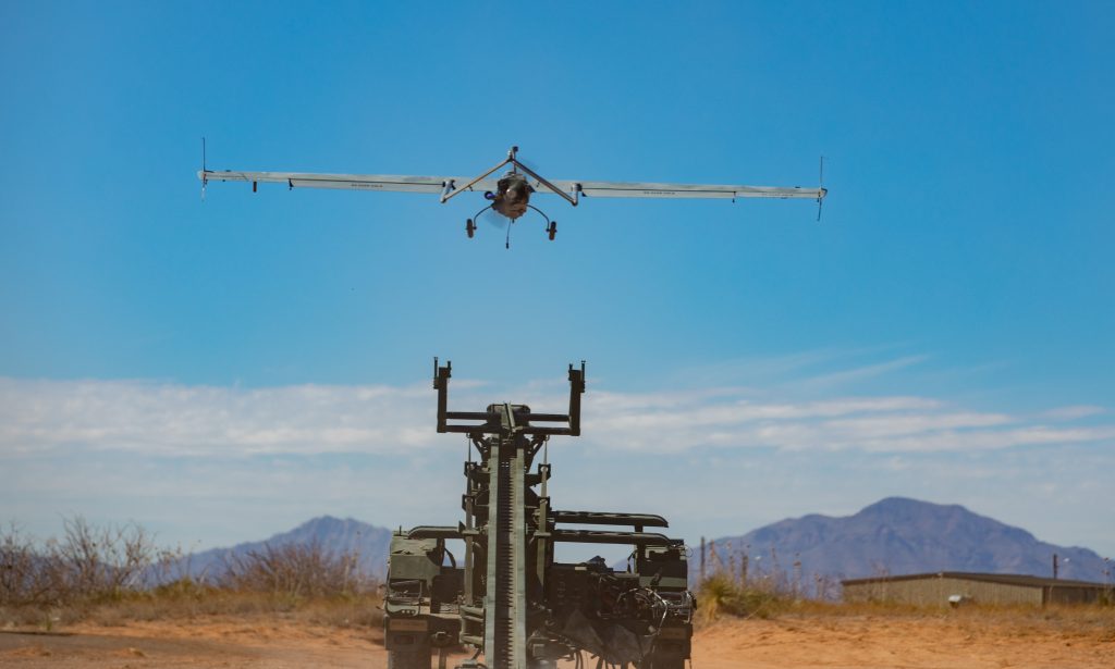 SHADOW CASTING: An AAI RQ-7 Shadow unmanned aerial vehicle is launched by U.S. Army Soldiers of Delta Co., 104th Brigade Engineer Battalion, 44th Infantry Brigade Combat Team, New Jersey Army National Guard, at McGregor Base Camp, New Mexico, Feb. 19, 2024. The 44th IBCT is conducting training exercises at multiple sites on Fort Bliss, Texas in preparation for deployment in support of Operation Inherent Resolve. (U.S. Army National Guard photo by Staff Sgt. Bruce Daddis)