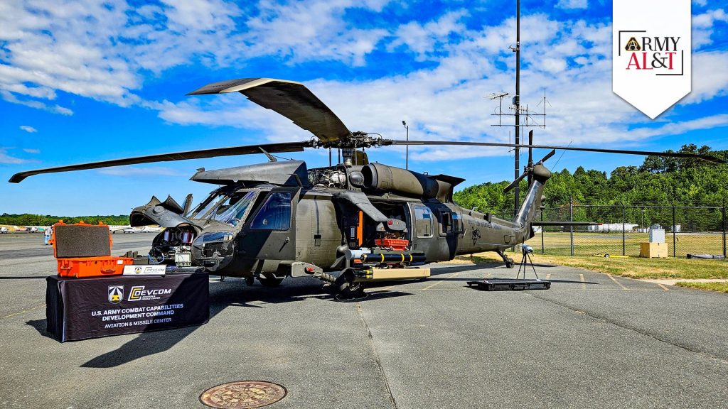 CLEAR TO FLY: The Army MX Autonomous Test Platform configured with Launched Effects options. (Photo by SGT David Resnick, Office of the Secretary of the Army)