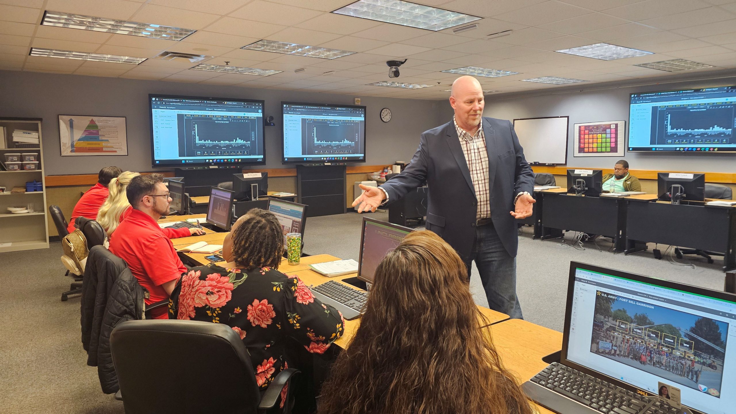 CHANGE WITH THE TIMES: Civilian professionals learning to adapt to fast-evolving technology, including AI, during their final training session on April 17, 2025, at Fort Sill in Oklahoma. (Photo by Edward Muniz, Fort Sill Public Affairs)