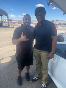 Hancock and his coach, Kamal Suptre, at the WeatherTech Raceway Laguna Seca after a track session in August 2024, in Salinas, California. (Photo provided by Maj. Timothy Hancock)