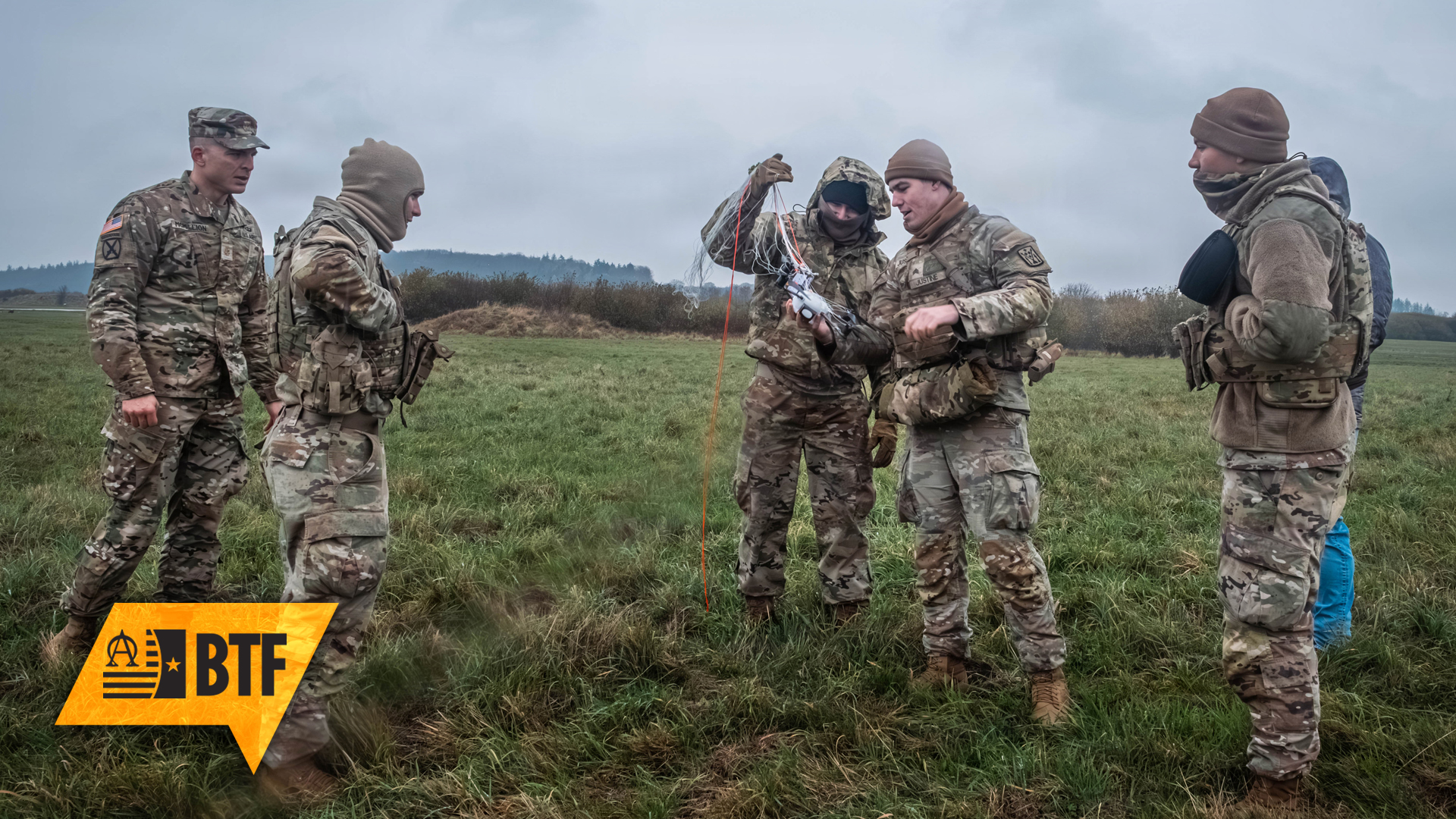 Army air defenders with 5th Battalion, 4th Air Defense Artillery Regiment, examine a captured drone during Project Flytrap 4.5, on November 19, 2025—part of a future where acquisition reform speeds delivery of advanced counter-drone capabilities to the force.