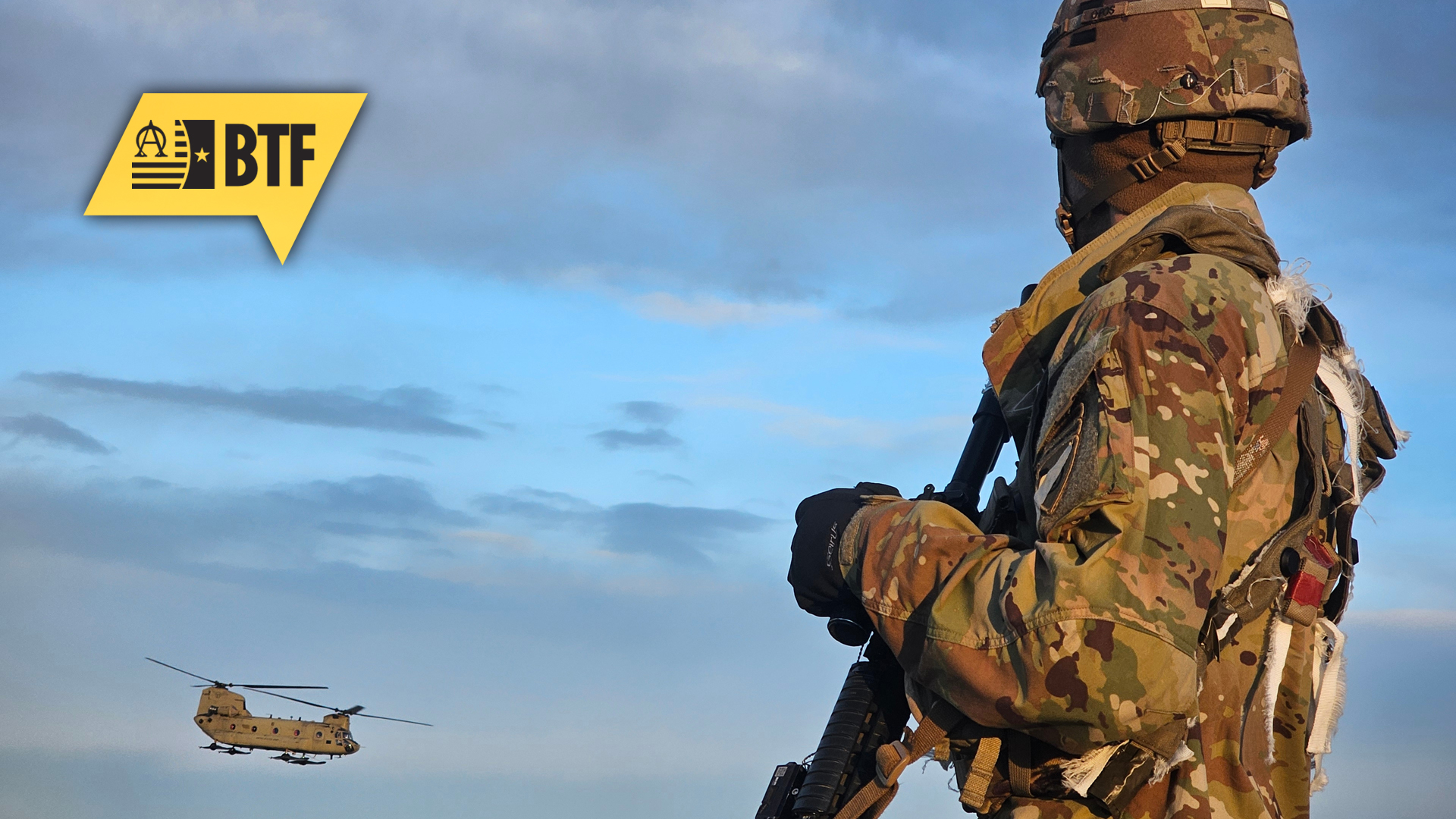 Pfc. Ian Alvarado, 725th Brigade Support Battalion, 2nd Infantry Brigade Combat Team (Airborne), 11th Airborne Division, watches as a Boeing CH-47 Chinook leaves the flightline after delivering gear, vehicles, and heavy equipment in support of Joint Pacific Multinational Readiness Center 25-02, Jan. 23, 2025, at Allen Army Airfield, Fort Greely, Alaska. The soldiers of the 11th Airborne Division are engaged in rigorous training at JPMRC 25-02 to enhance their lethality and readiness for large-scale combat operations in an Arctic environment. Our ability to dominate in this challenging terrain is critical to our mission success.