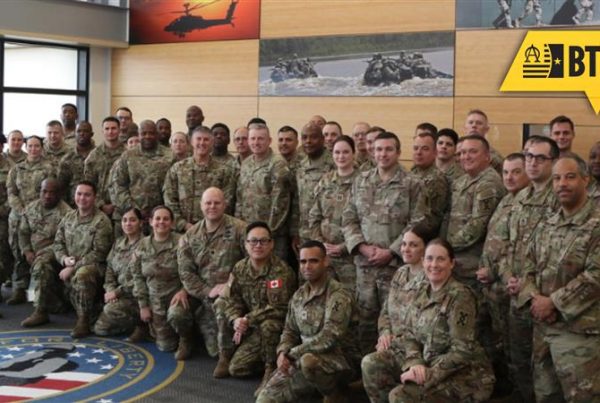 Contracting personnel assigned to the 419th Contracting Support Brigade and members of the 143rd Expeditionary Sustainment Command posed for a photo during their Warfighter Exercise at Fort Bragg, North Carolina, February 2025. Soldier conducted 51C contingency contracting operations using AI simulations and the Maven Smart System.