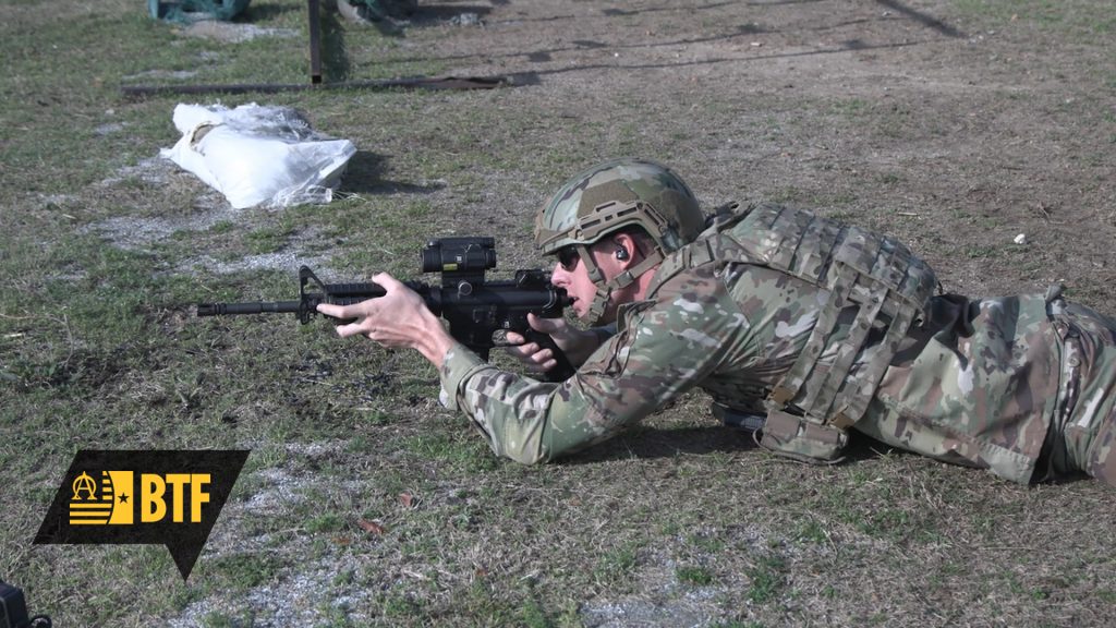 A U.S. Army Soldier with the Army Marksmanship Unit conducting rifle drills with the M4A1 Carbine at Fort Benning, Georgia, February 2026.