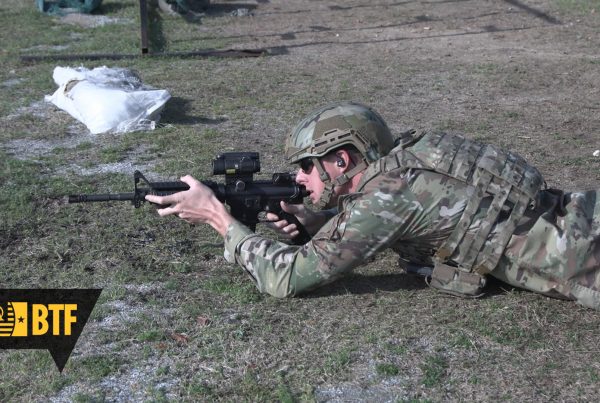A U.S. Army Soldier with the Army Marksmanship Unit conducting rifle drills with the M4A1 Carbine at Fort Benning, Georgia, February 2026.